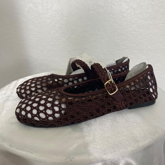 Zara Boho Preppy Brown Openwork Crochet Ballet Flats NWT Size US 1 / EU 32 - Picture 2 of 6